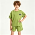 thumbnail image 4 of Vornjynx Outfit Sets for Boys Crew Neck Short Sleeve Tee and Shorts Elastic Waist Comfort Soft Summer Trendy Daily Clothes 2 Piece Green Size 6-12, 4 of 6