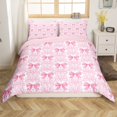 thumbnail image 2 of Pink Bow Tie Duvet Cover Set Bohemian Exotic Damask King Bedding Set,Cute Silk Ribbon Bowknot Comforter Cover Antique Victorian Bed Set,Gothic Vintage Floral Pink Bow Decor（No Comforter）, 2 of 5