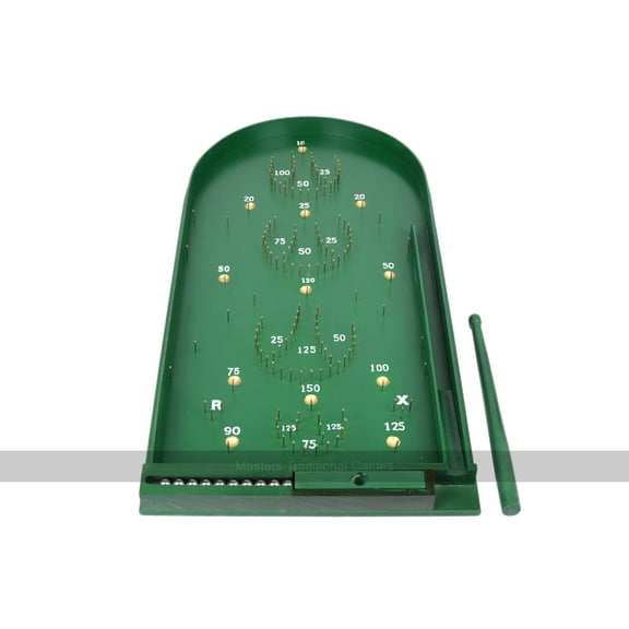 Masters Classic Pin Bagatelle Game - Full Size Wooden Bagatelle With Wooden Cue and Brass Pins (green)