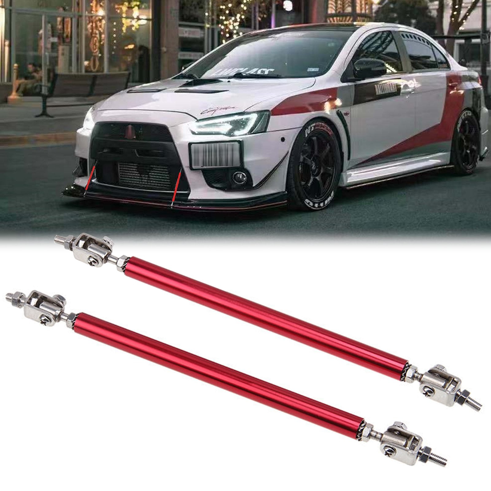 D DOLITY 2pc Adjustable 7.9 Front Bumper Lip Splitter Diffuser Strut Rod Tie Bars Support Rod Fits for Most Vehicles Silver 