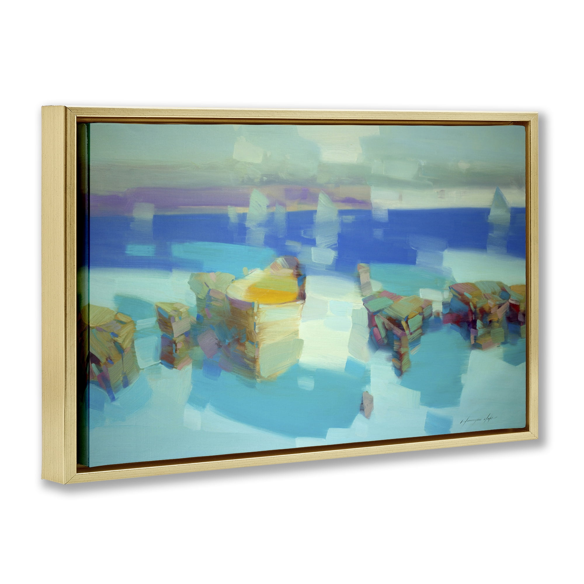 Stupell Industries Abstract Nautical Cliffs Abstract Painting Gold Floater Framed Canvas Art Print Wall Art, 31 x 21