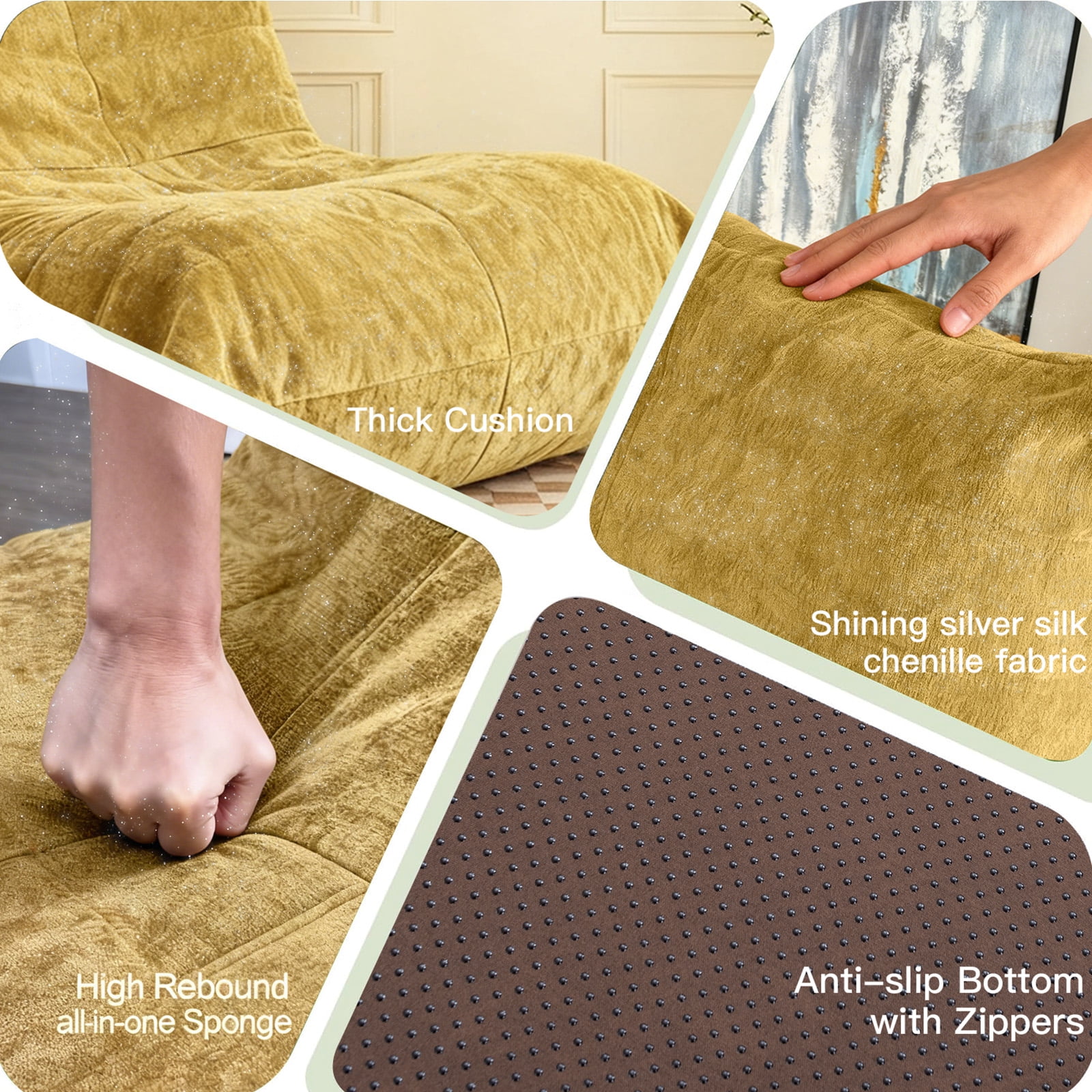 Leumius Bean Bag Chair,L-Shaped Memory Foam Bean Bag Sofa for Adults,Beanbags Lazy Sofa for Bedroom, Living Room, Office and Home,Yellow