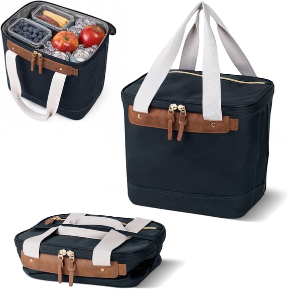 CleverMade Malibu LUXE 18-Can Collapsible Cooler Bag, Leakproof Insulated Soft Cooler, Leeward Navy