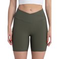 thumbnail image 1 of WLJ Women Cross-Over Butt Lift Ribbed Tummy Control High Waist Yoga Shorts, 1 of 6