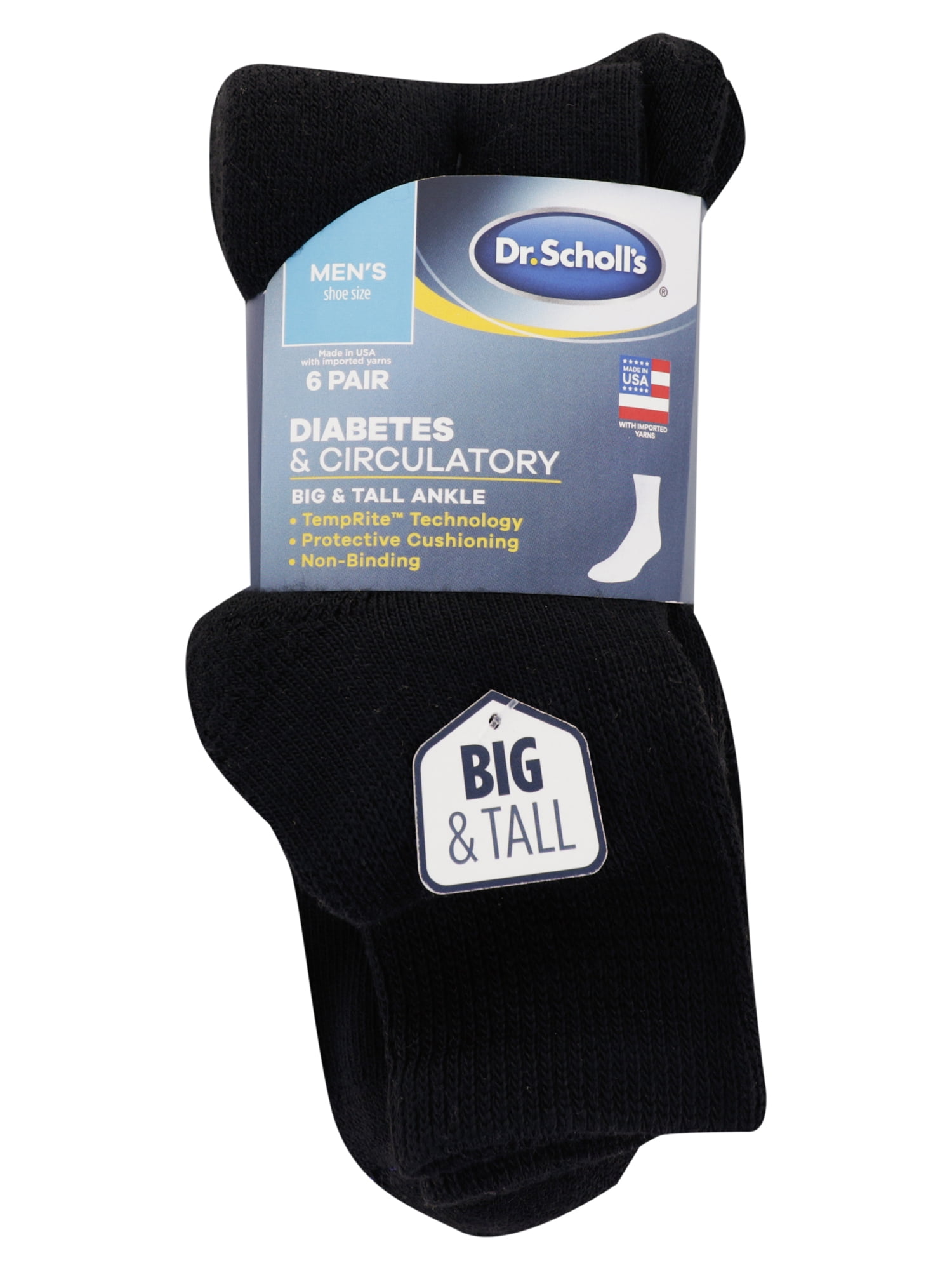 Dr. Scholl's Men's Big and Tall Diabetes & Circulatory Ankle Socks, 6 Pack