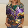 thumbnail image 2 of YUGYXL Women's Casual Plus Size 3/4 Sleeve Shirts Mardi Gras Party Mask Graphic Loose Cozy Blouse Ladies Crew Neck Soft Tunic Blouse Celebration Tees Sales, 2 of 5