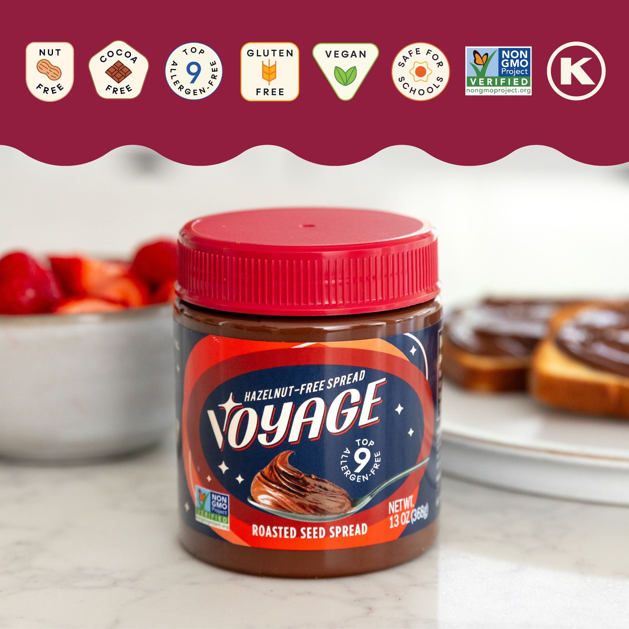 Voyage Foods Plant-Based & Top 9 Allergen-Free Hazelnut-Free Spread 13 oz Jar