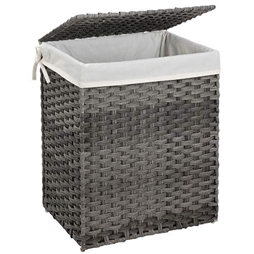 Songmics Handwoven Laundry Hamper Synthetic Rattan Laundry Basket With Removable Liner Bag Clothes Hamper With Handles For Laundry Room Gray Walmart Com Walmart Com