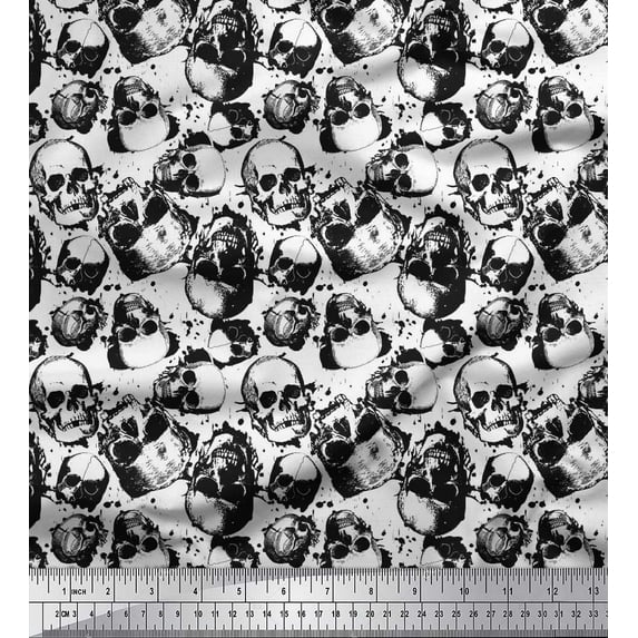Soimoi Satin Silk Fabric Horror Skull Halloween Print Sewing Fabric Yard 42 Inch Wide