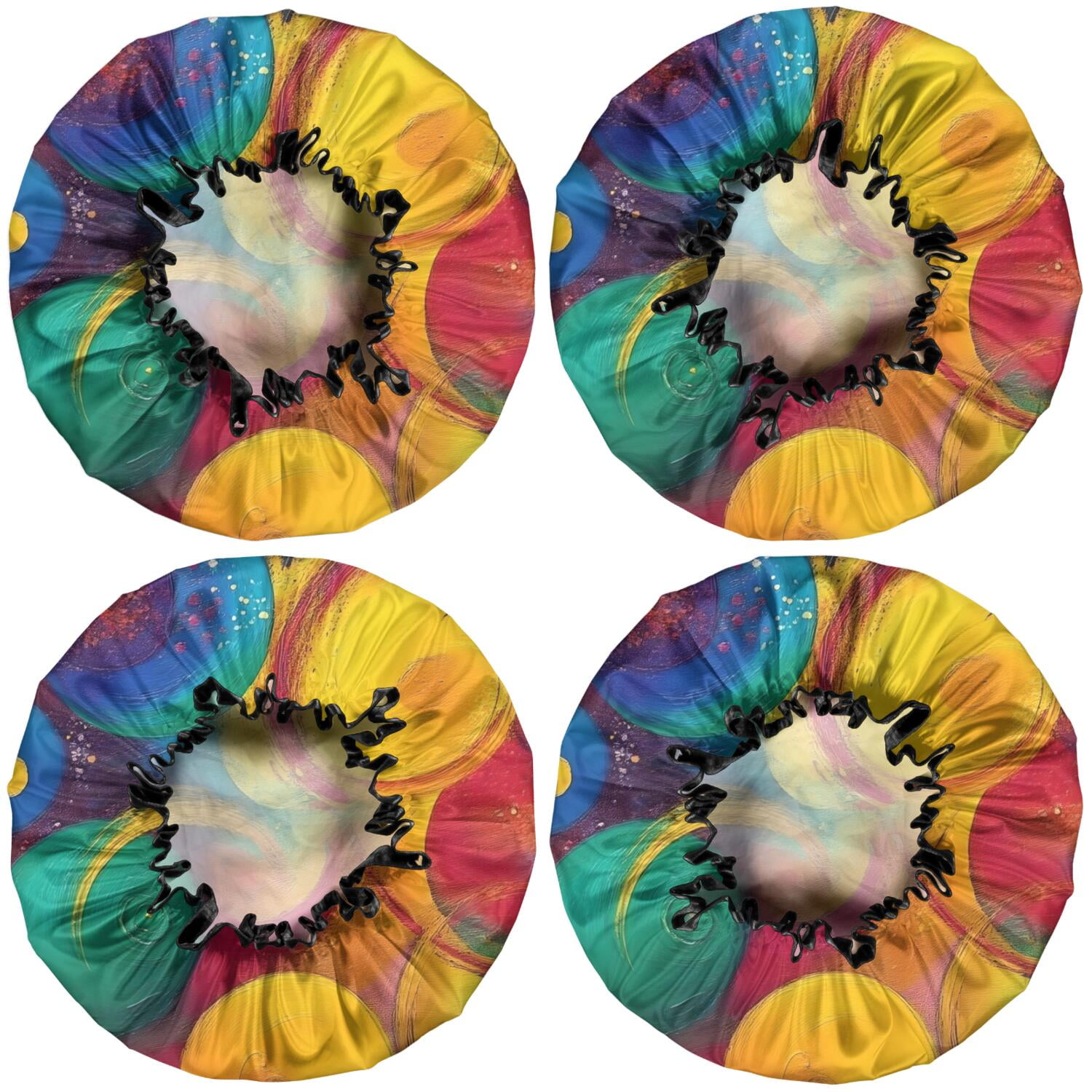 Shower Caps,Colorful Circular Pattern Waterproof Shower Cap for Women 4 Pieces,Double Reusable Hair Cover for Shower PEVA Elastic Stretch Hem