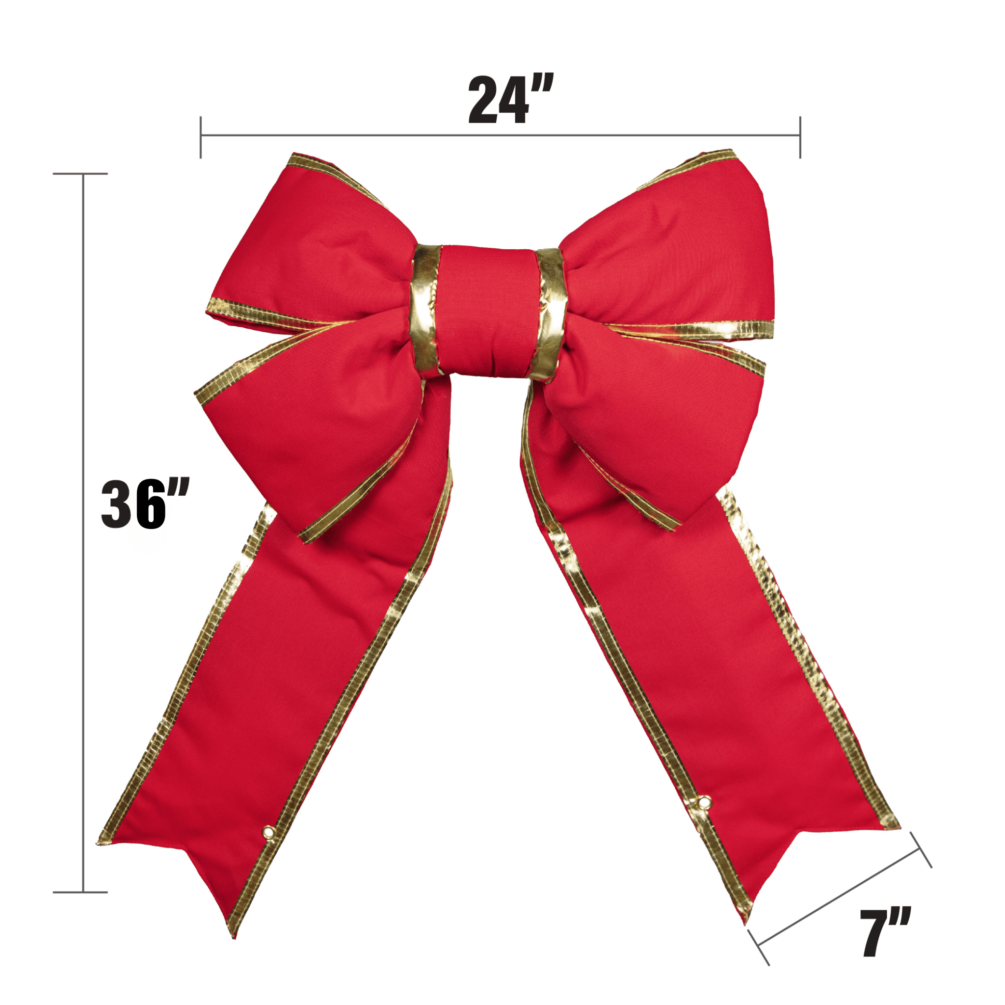 Christmas Designers 24in Red with Gold Trim Christmas Bow Canvas UV Protected Indoor Outdoor