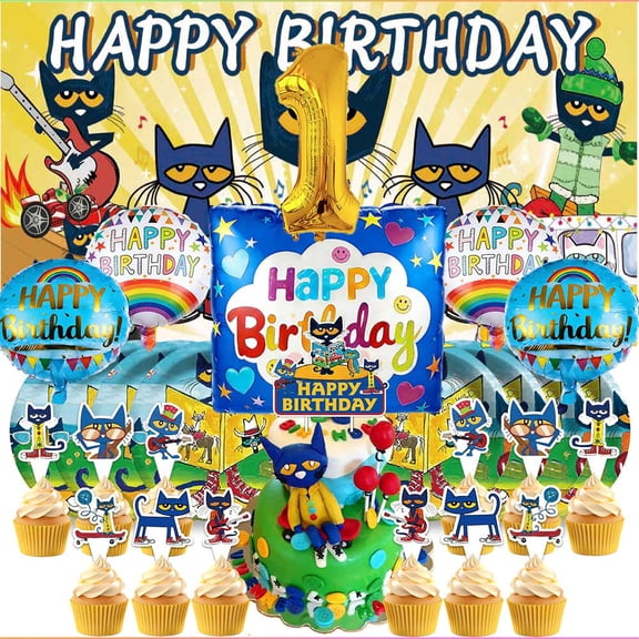 Peter Cat Party Supplies Decor Decorations Plates Movie Background Cake Topper Backdrop Banner