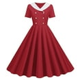 thumbnail image 2 of Robes Grande Taille Commerce Extérieur Col en V Manches Courtes Rétro Double Boutonnage Bouton Robe Maxi Rouge TTG, 2 of 4