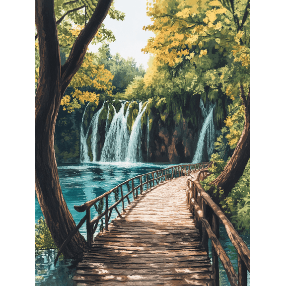 Serene Waterfall Wooden Bridge Canvas Print/Wall Art, Perfect for Living Room, Bedroom, Bathroom, Office, and Hallway Decoration.