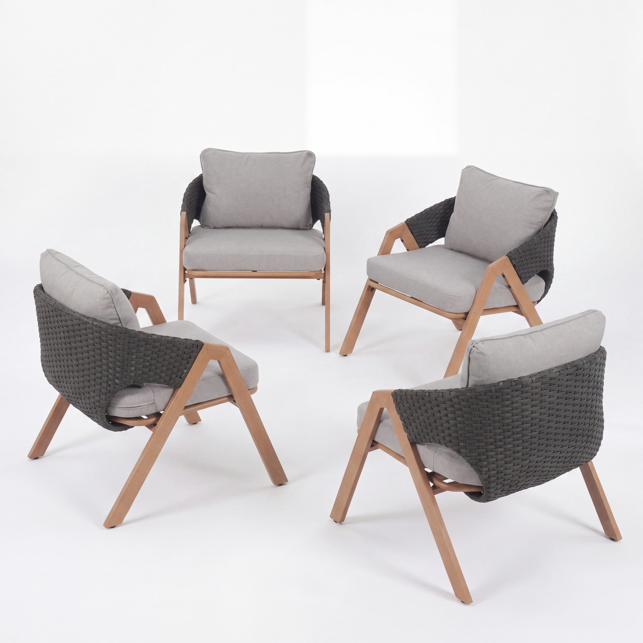 Christopher Knight Home Wicker Rattan Outdoor Lounge Chair with Cushions, Steel Frame, Gray, Set of 4