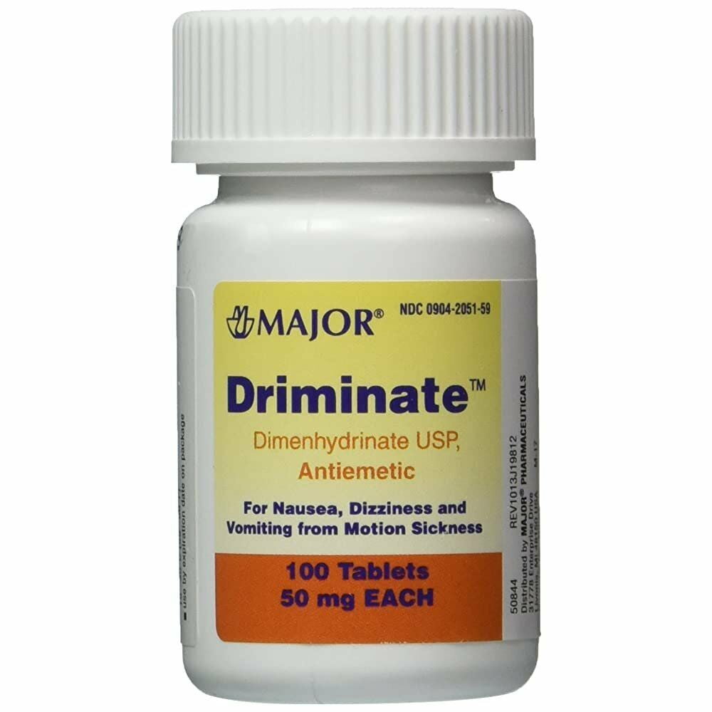 Major Driminate Dimenhydrinate USP Motion Sickness Tablets 50 mg 100 Ct