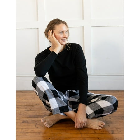 

Leveret Womens Two Piece Poly Top Flannel Pants Black Plaid X-Small
