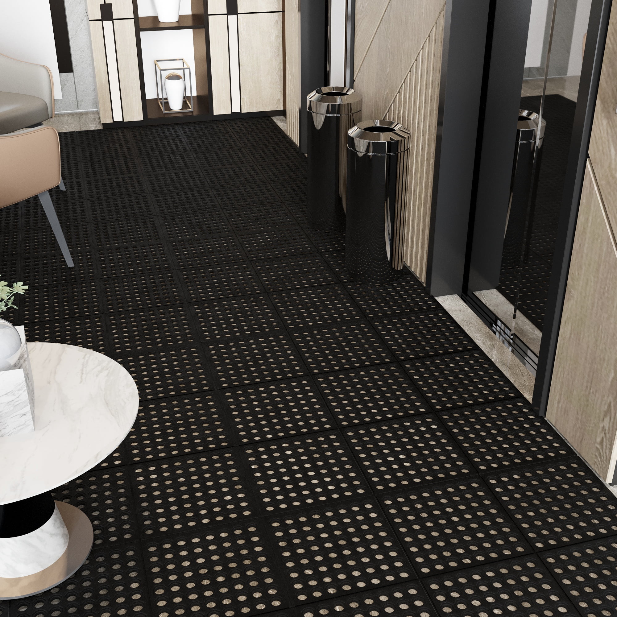 Ottomanson Indoor/Outdoor Rubber Mat 3x3 Non-Slip Door Mat for Restaurant Bar Bathroom, Black, 36" x 36"