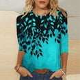 thumbnail image 2 of 3/4 Length Sleeve Womens Tops Dressy Casual Clothing Shirts Summer Outfits 2026 Beach Vacation Hawaiian Clothes Pleated Front Tunic Shirt, 2 of 5