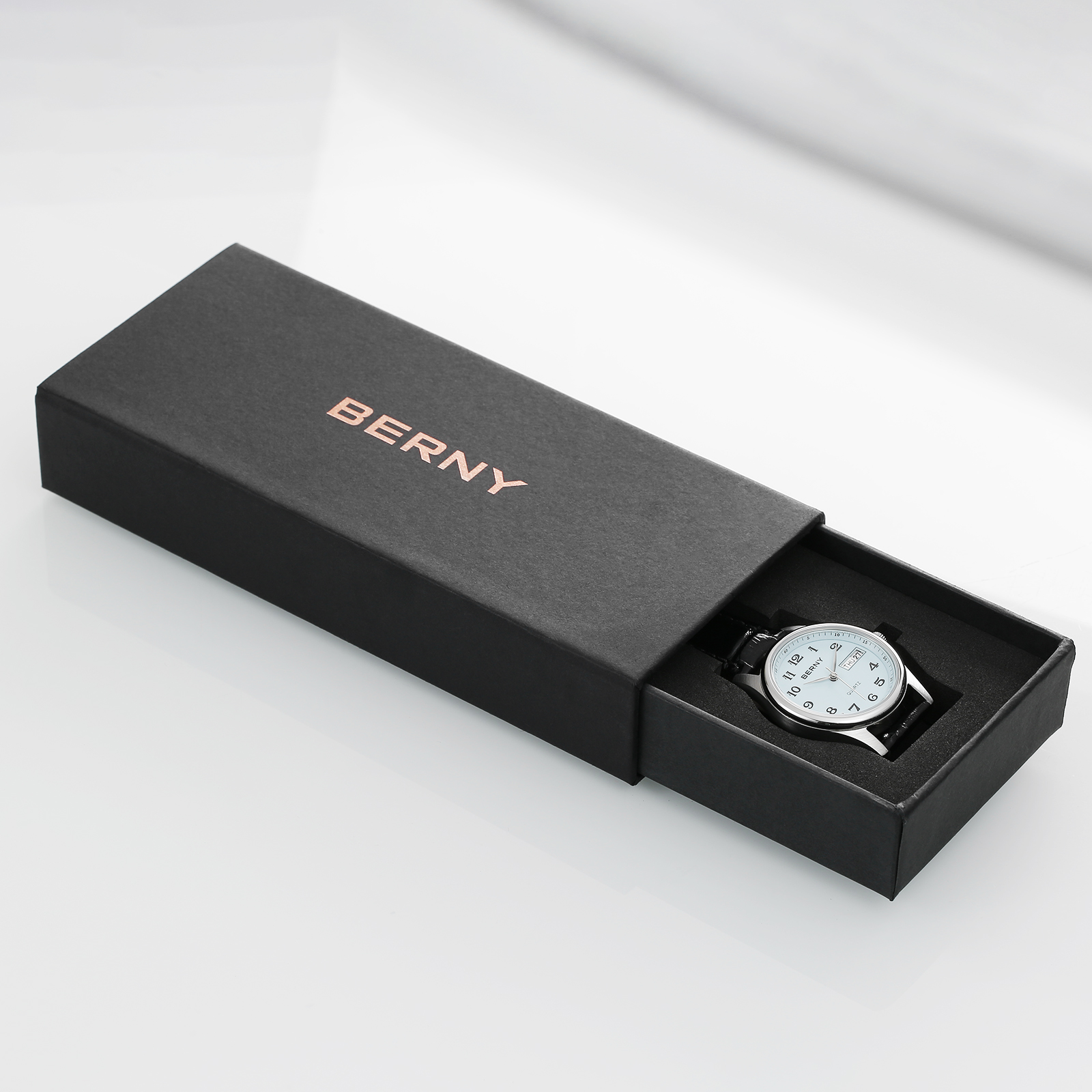 BERNY Watch for Women, Fashion Women's Wrist Watch with Leather Strap, Arabic Numerals Dial, Day & Date Calendar, 3ATM Waterproof, Classic Analog Ladies Quartz Watch, Pink