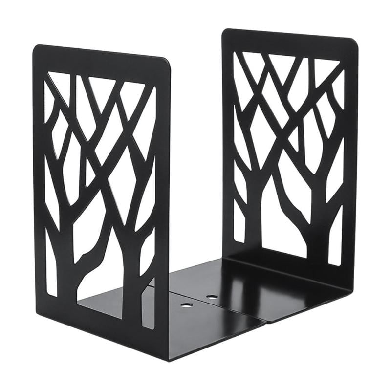 Black, 1 Pair Non-Skip Metal Bookends for School Book Ends for Shelves Decorative Bookends for Heavy Books Home or Office Book Ends