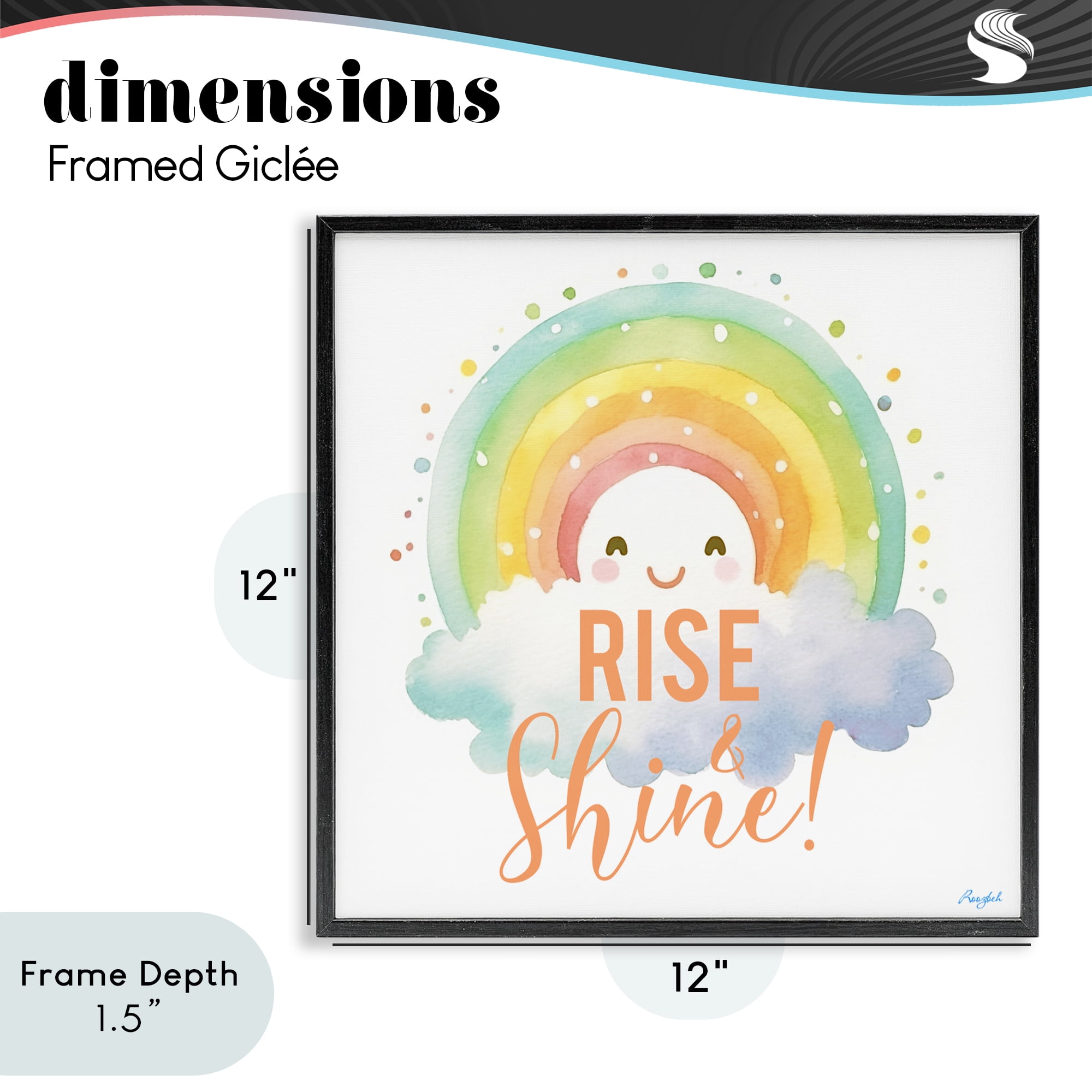 Stupell Industries Rise Shine Happy Rainbow Black Framed Giclee Art, design by Roozbeh
