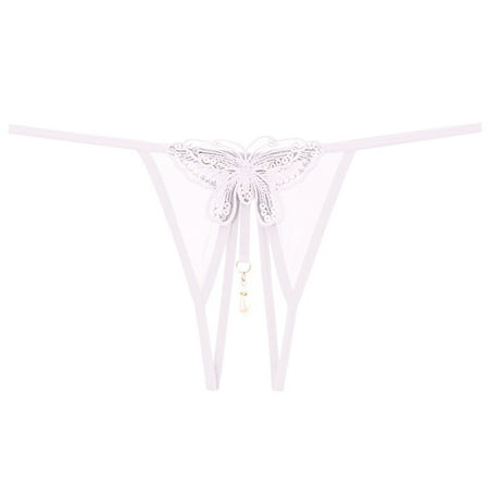 Xiaoxatg Sexy Panties for Women Women Embroidered Hollow Sexy Low Waist Underpants Open Cut Pearl Massage Thong Sheer Panties