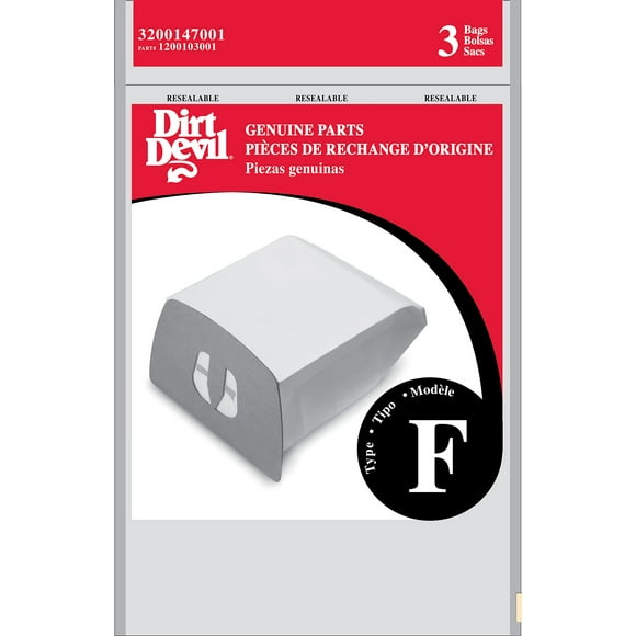 Dirt Devil Genuine Style F Canister Vacuum Bags,White,3 Bag Sac (Pack Of 1) - Packaging May Vary