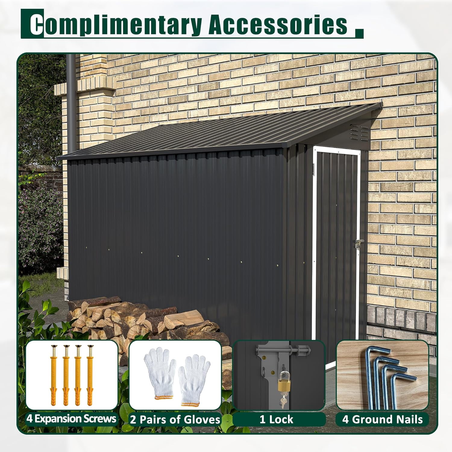 4×8 Ft Lean to Shed with Floor, Metal Outdoor Storage Shed, 4×8 Ft Lean to Shed with Floor, Metal Outdoor Storage Shed