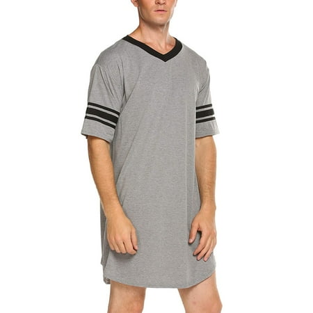 

Men Cotton V-Neck Sleep Shirt Loose Nightshirt Pyjamas