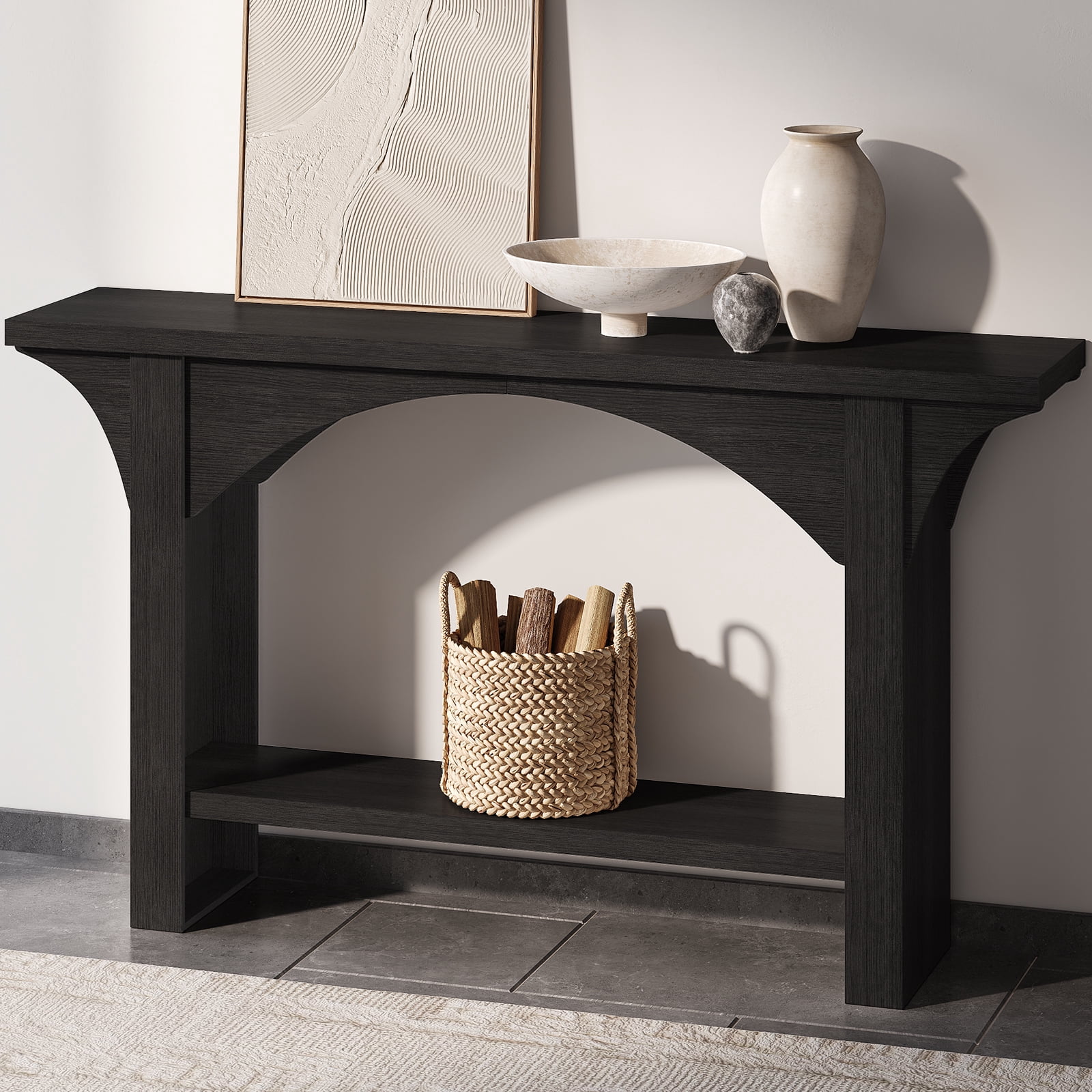 Tarnorci 55" Console Tables for Entryway Hallway, Living Room，	black