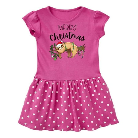 

Inktastic Merry Christmas Cute Sloth with Santa Hat and Lights Gift Baby Girl Dress