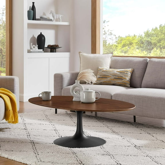 Modway Lippa 48" Oval Wood Grain Coffee Table in Black Walnut