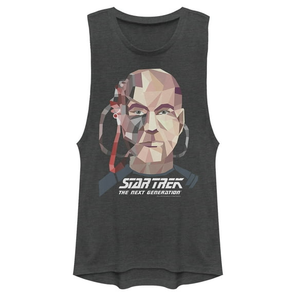 Junior's Star Trek: The Next Generation Geometric Captain Jean Luc Picard Borg Festival Muscle Graphic Tee Charcoal Small