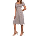 thumbnail image 4 of Vestido de mujer con fruncido, escote cuadrado, dobladillo con volantes y estampado floral M Púrpura Polvorienta, 4 of 6