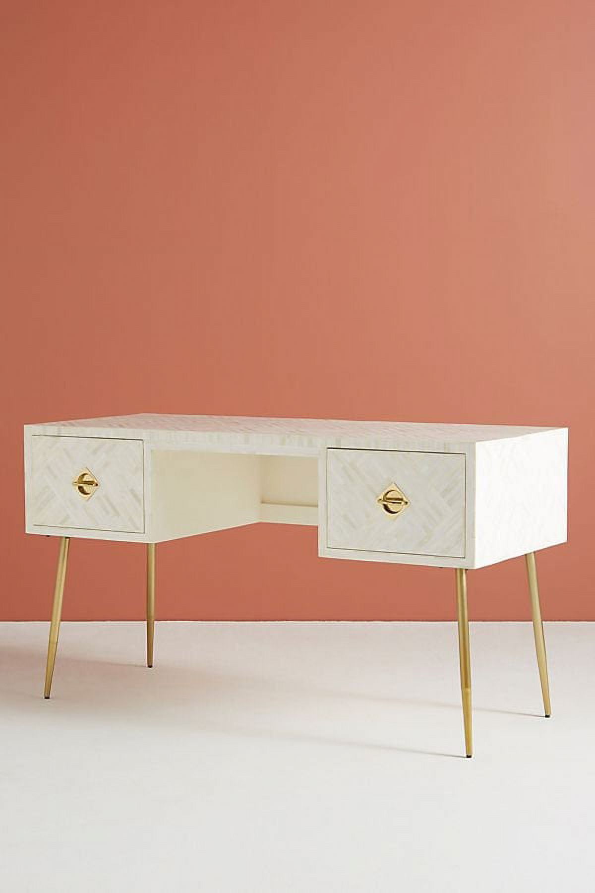 Optical inlay desk white optical bone inlay console white