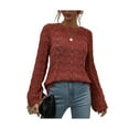 thumbnail image 3 of hirigin Women Trendy Hollow-Out Tops, Crochet Solid Color Crew Neck Long Sleeve Knitted Tops with Flare Cuffs for Ladies, S/M/L/XL, 3 of 9