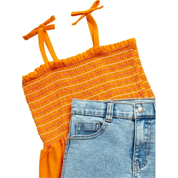 Jessica Simpson Girls' Smocked Tank Top and Denim Shorts Set, 2-Piece,Size 4-6X