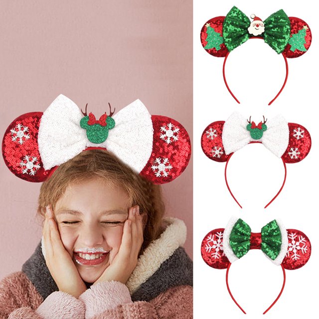 3 uds. Diadema de decoración navideña, diadema para niños de Mickey, diadema con purpurina, adorno para fiesta, evento y vacaciones