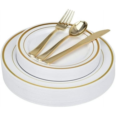 Stock Your Home Disposable Adult Dinnerware Party Supply Sets, Plastic Gold, 125 Count