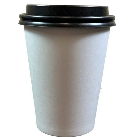 

VeZee 12 Oz Disposable White Poly Paper Durable Hot Cup with Black Hinged Tab Lids For Hot/Cold Drink Coffee Cups Tea Cocoa Travel Hot Chocolate Chai Latte & Hot Soup| 50CT