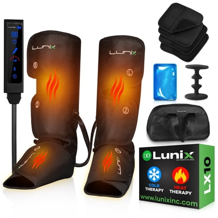 Lunix LX1 Foot and Calf Compression Massager, Cordless Rechargeable Leg Massager with Heat, Charcoal Black