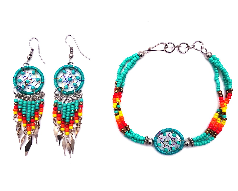 Dreamcatcher Beaded Necklace and Earrings Handmade Jewelry for Barbie 