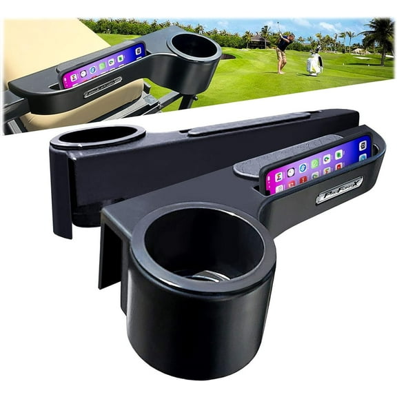 Golf Cart Armrest for Golf Cart Rear Seat Kit - Black Golf Cart Arm Rest with Cup Holder for Club Car Yamaha and EZGO Golf Cart Accessories - Golf Cart Phone Holder with Golf Cart Cup Holders