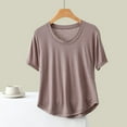 thumbnail image 2 of JSheng Short Sleeved Top for Women Breathable Fashionable Casual Loose Solid Color Round Neck T-shirt Top Coffee M, 2 of 5