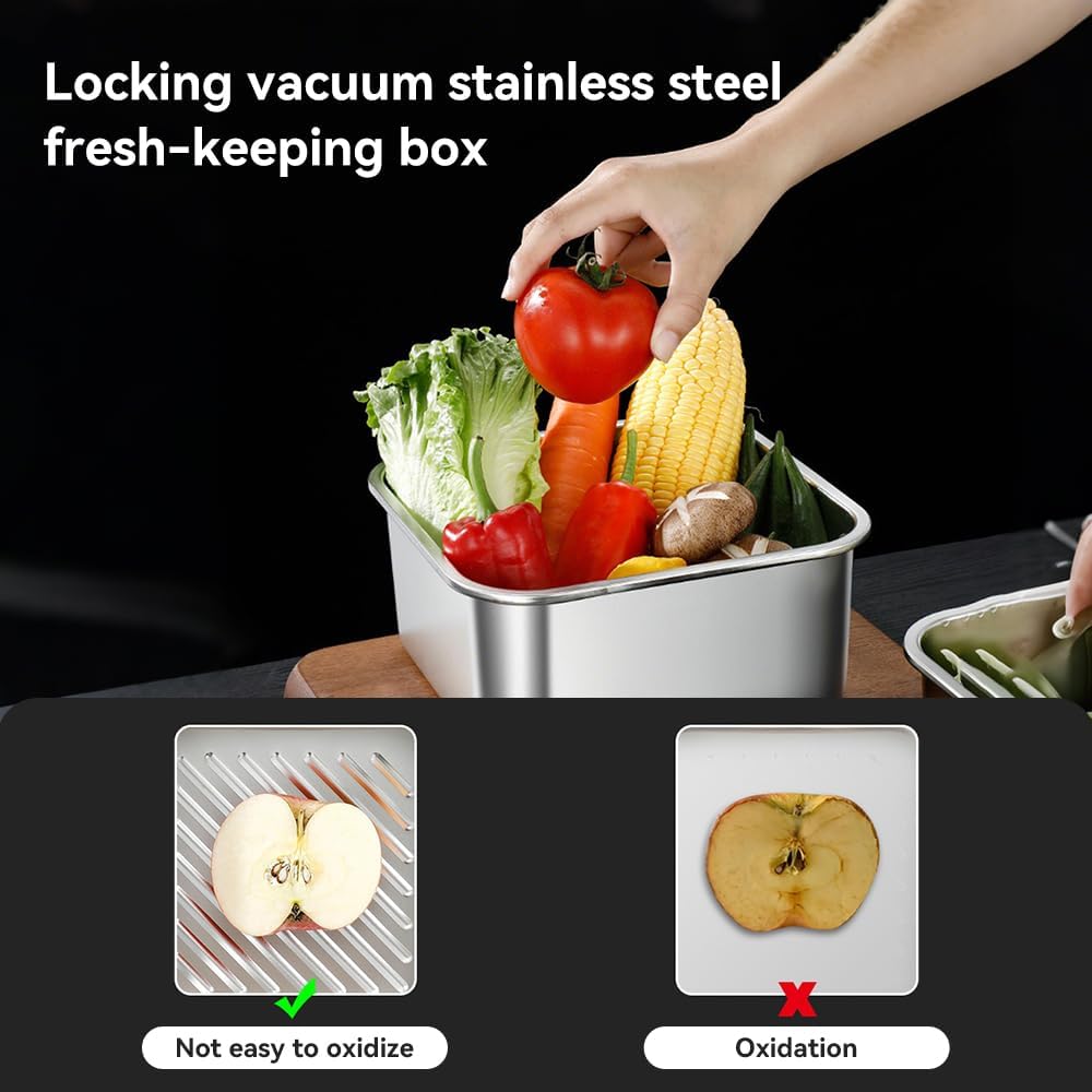 ABCISI Stainless Steel Lunch Box, 304 Stainless Steel Food Storage Containers Box with Lid and Handle, Leak Proof & Airtight Lids Bento Box, Oven Freezer Dishwasher Safe (2300ML)