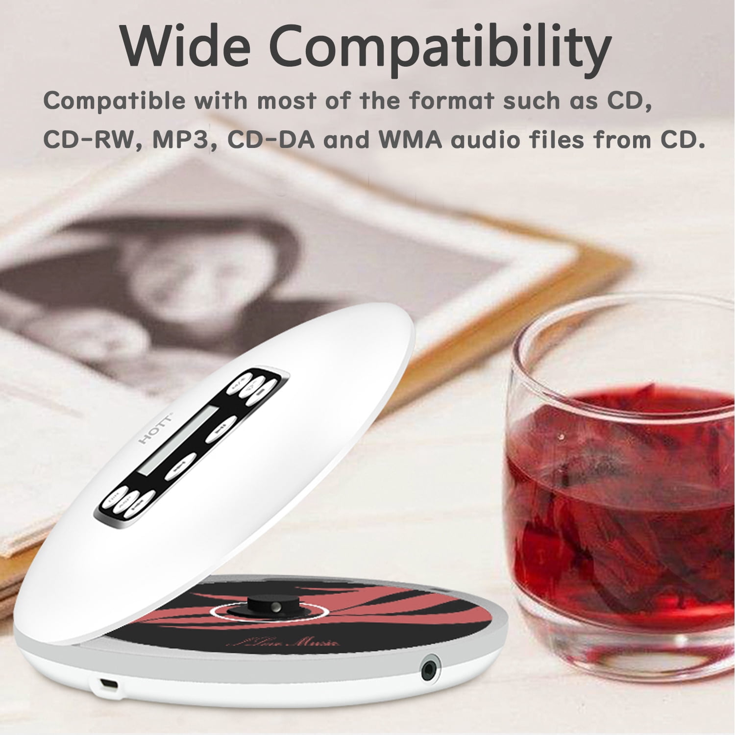 MEGICOT Portable Bluetooth 5.0 CD Player with LED Display, Rechargeable, Anti-Skip Protection, Anti-Shock, Headphone Jack Personal CD Music Disc Player (White)
