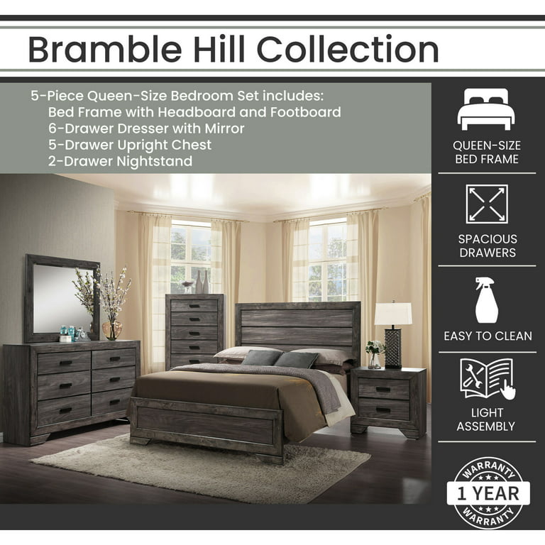 Hanover Bramble Hill 5-Piece Bedroom Furniture Set with Queen-Size