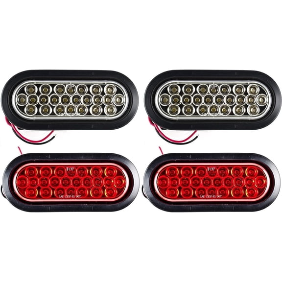 All Star Truck Parts [2 Red   2 White 6" Oval 24 LED Trailer Stop Turn Tail Reverse Backup Parking Brake Indicator Light Kit DOT Certified With Grommets & Plugs IP67 Waterproof Headache Rack Backrack