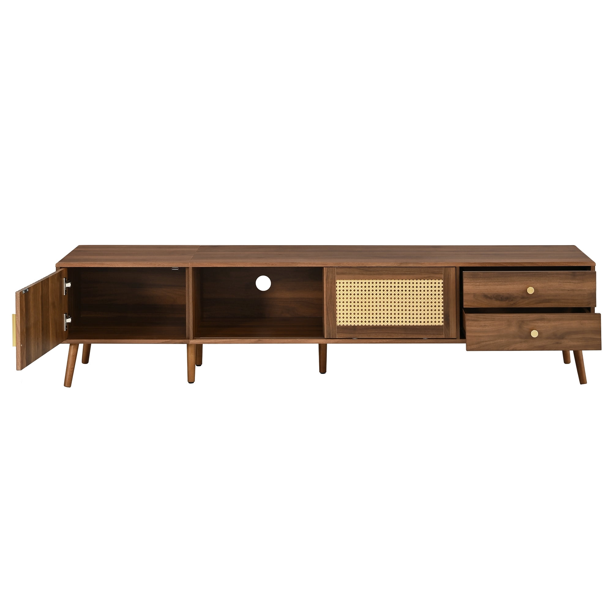 76" Modern Rattan Doors TV Stand for TVs up to 85 Inches, Wood-Grain Entertainment Center with Storage Cabinets, TV Media Console Table for Living Room, Bedroom